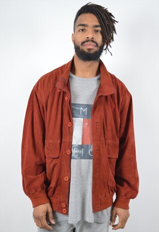 MENS VINTAGE SUEDE JACKET XL RED 90S