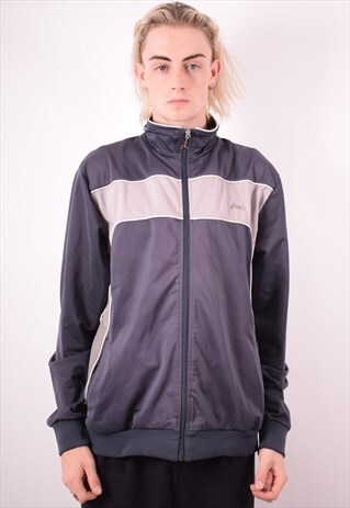 ASICS MENS VINTAGE TRACKSUIT TOP JACKET LARGE GREY 90S
