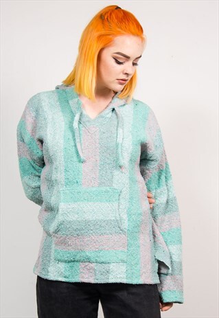 VINTAGE 90'S PASTEL STRIPED FESTIVAL HIPPIE BAJA HOODIE