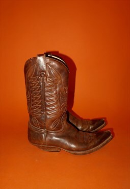 Vintage brown leather eagle stitched western cowboy boots 6