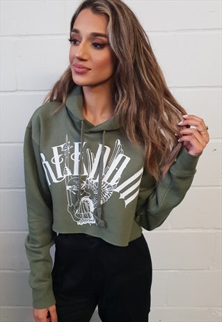CROPPED HOODIE IN KHAKI WITH FREEDOM PRINT