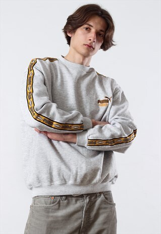 90'S VINTAGE MENS PUMA STRIPES BIG LOGO SWEATSHIRT CREW NECK