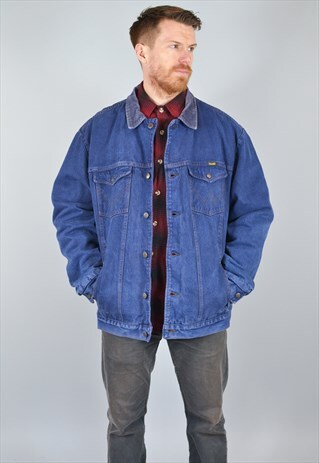 VINTAGE WRANGLER DARK BLUE CORDUROY COLLARED DENIM JACKET