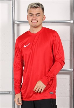 Vintage Nike Long Sleeve Top in Red Sports Tee Large