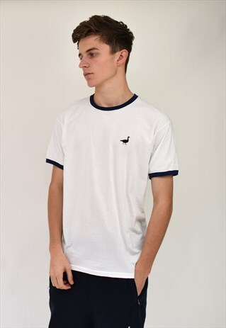 G&G UNISEX WHITE/NAVY RINGER GOOSE TEE