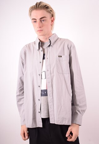 LEE MENS VINTAGE SHIRT LARGE GREY 90S