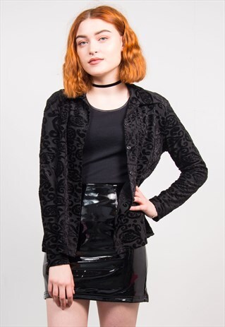 VINTAGE 90'S BLACK VELVET PATTERNED SHIRT