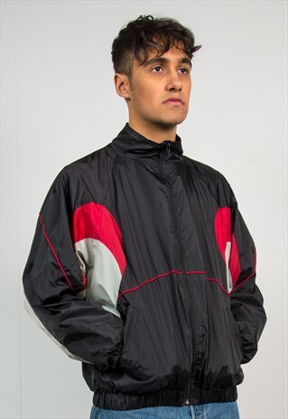90'S BLACK SHELL WINDBREAKER TRACKSUIT JACKET