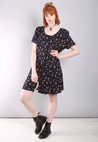VINTAGE 90S FLORAL BUTTON TIE BACK MINI DRESS