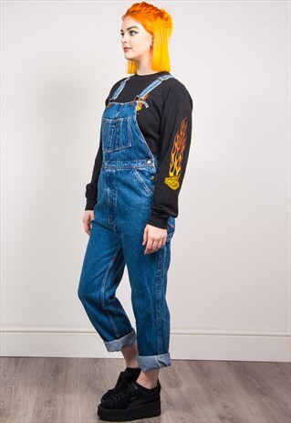 VINTAGE 90'S BLUE DENIM LONG LENGTH DUNGAREES