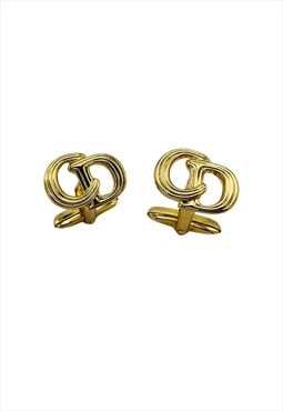 Christian Dior Cufflinks Gold Cuff Links CD Logo Monogram 
