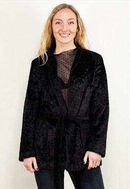Vintage 70's Women Faux Fur Coat in Black