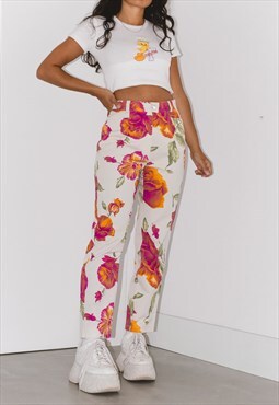 90s Floral Trousers High Waist Patterned Mom Fit