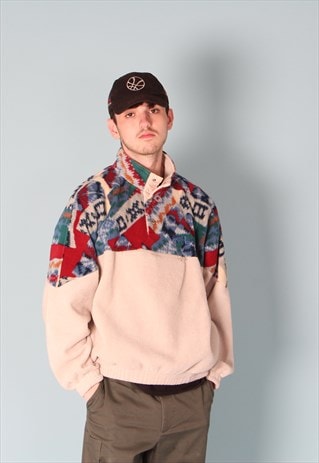 FILA QUARTER ZIP PATTERNED CREAM FLEECE