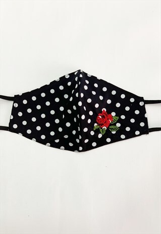 FACE COVERING. POLKA DOT WITH ROSE.