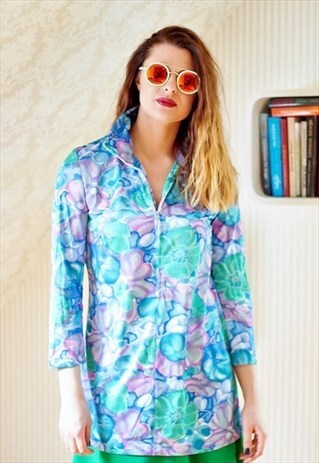 BLUE FLORAL PASTEL VINTAGE BLOUSE