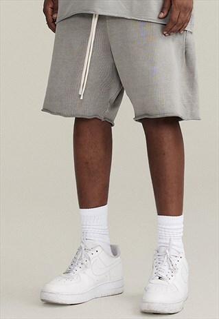 GREY WASHED HEAVY COTTON RELAXED FIT SHORTS