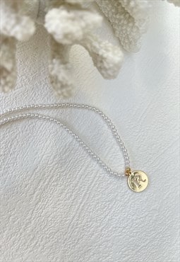 Gold Letter Faux Pearl Initial  R Charm Pendant  Necklace