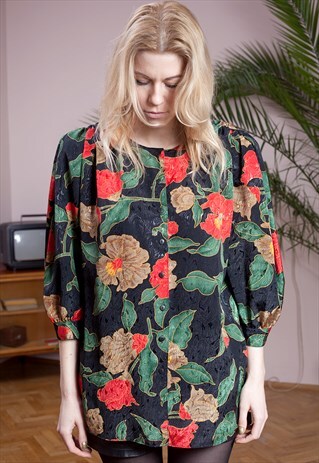 VINTAGE, FLORAL BUTTONED SHIRT, 90S BLOUSE