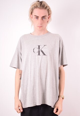 CALVIN KLEIN MENS VINTAGE T-SHIRT TOP LARGE GREY 90S