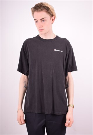 CHAMPION MENS VINTAGE T-SHIRT TOP LARGE BLACK 90S