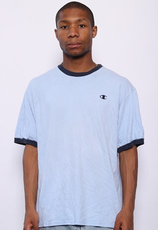 VINTAGE CHAMPION CHEST LOGO T-SHIRT BLUE