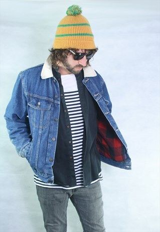 VINTAGE 80'S USA SHERPA DENIM LINED WINTER OVERSIZED JACKET