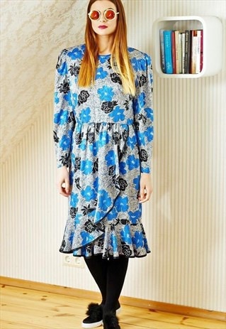 BLUE AND BLACK FLORAL DRESS