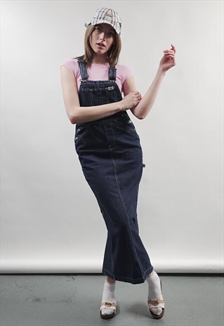 VINTAGE 90'S LEE DARK-WASH DUNGAREE MAXI DRESS
