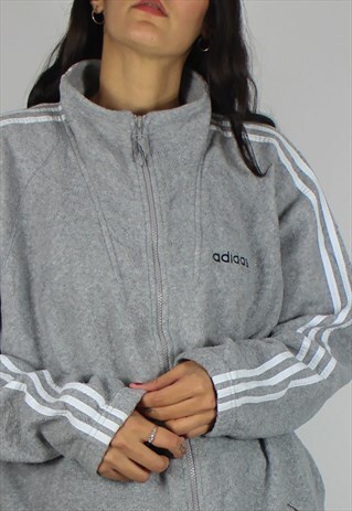 VINTAGE ADIDAS FLEECE JACKET W LOGO & THREE STRIPES FRONT