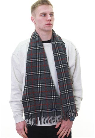 VINTAGE BURBERRY NOVA CHECK DARK GREY CASHMERE SCARF