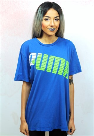 1990S VINTAGE BLUE WITH GREEN BRANDED RELAXED FIT TEE