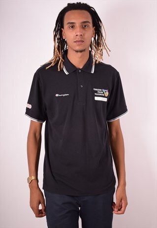 CHAMPION MENS VINTAGE POLO SHIRT LARGE BLACK 90S