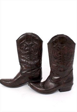 COWBOY LEATHER BROWN BOOTS WESTERN COWGIRL SHOES