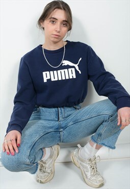 Vintage 90s Puma Cropped Jumper Blue Size S