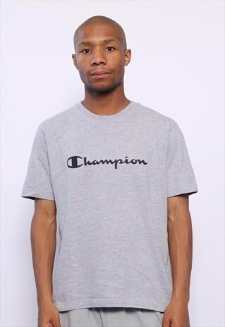 VINTAGE CHAMPION BIG LOGO SPELLOUT T-SHIRT GREY
