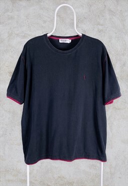 Vintage YSL Yves Saint Laurent T-Shirt Black Red Ringer XL
