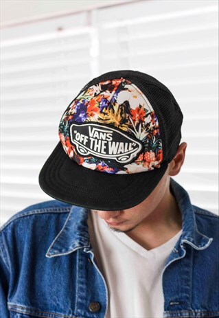 VINTAGE VANS FLORAL TRUCKER CAP LOGO 90S ONE SIZE 3.3