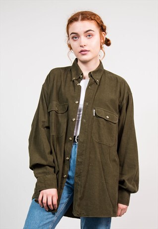 VINTAGE 90'S GREEN CORD LONG SLEEVE SHIRT