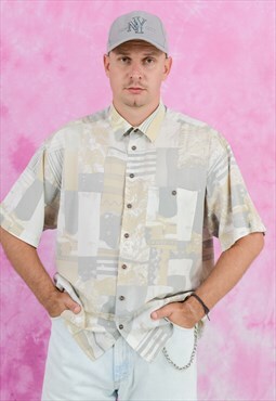 Vintage printed shirt short sleeve men collared top 90s XXL