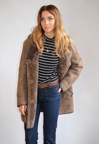 VINTAGE 1970S LIGHT BROWN SHEEPSKIN SHEARLING COAT