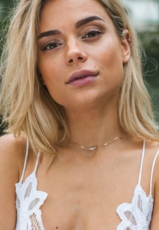 DAINTY RAINBOW MOONSTONE CHOKER NECKLACE IN 14K GOLD FILL