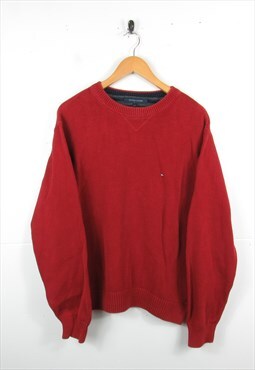 Tommy Hilfiger 90s Knit Red Sweatshirt L