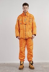 Vintage 90s Orange Acid Wash Ski Suit Two Piece Men L