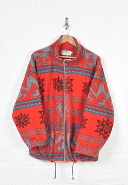 Vintage Fleece Jacket Retro Pattern Red Large