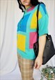 VINTAGE 80S COLORFUL GEOMETRIC BUTTON COLLAR KNITTED BLOUSE