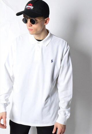 VINTAGE 90S WHITE RALPH LAUREN LONG SLEEVE POLO SHIRT