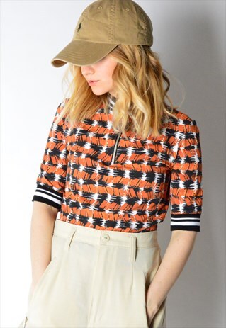 ORANGE ABSTRACT MONKI ZIP UP TOP