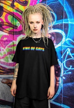 Gay King t-shirt LGBT rainbow heart tee Pride top in black