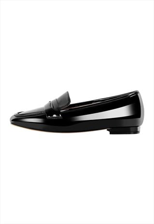 Black Patent Leather Square Toe Loafer Flats